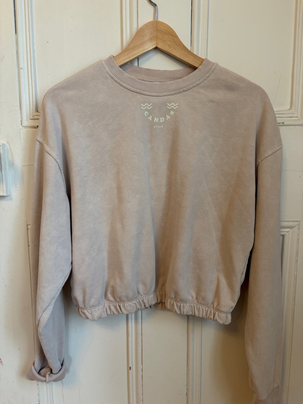 Neutral Cropped Crewneck Sweatshirt in Taupe
